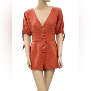 Urban Outfitters Lily Linen Button-Front Romper